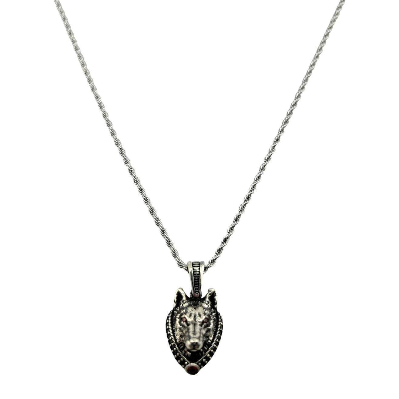 Sterling Silver Wolf Mens Necklace