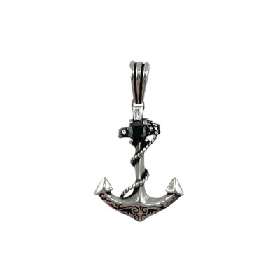 Sterling Silver Black CZ Anchor Mens Necklace