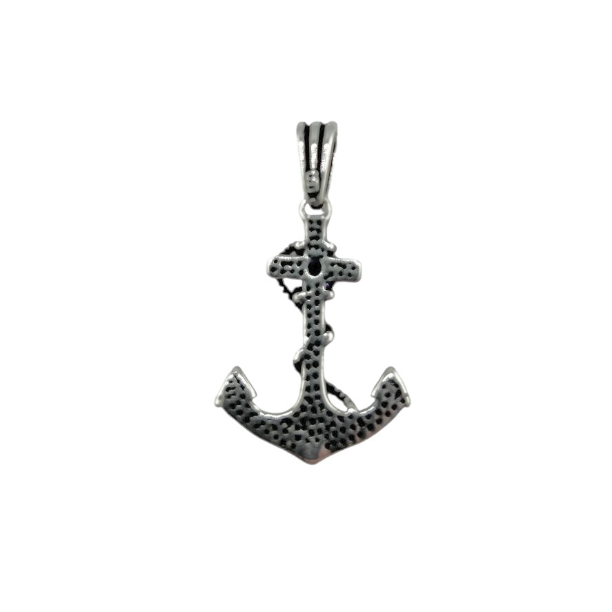 Sterling Silver Amethyst Anchor Mens Necklace