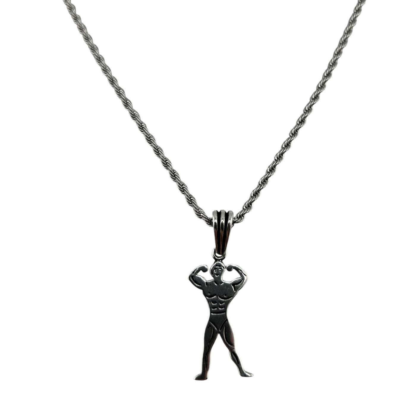 Sterling Silver Body Builder Mens Necklace