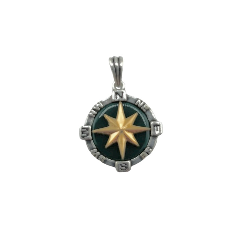 Sterling Silver Malachite Compass Mens Necklace