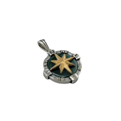 Sterling Silver Malachite Compass Mens Necklace