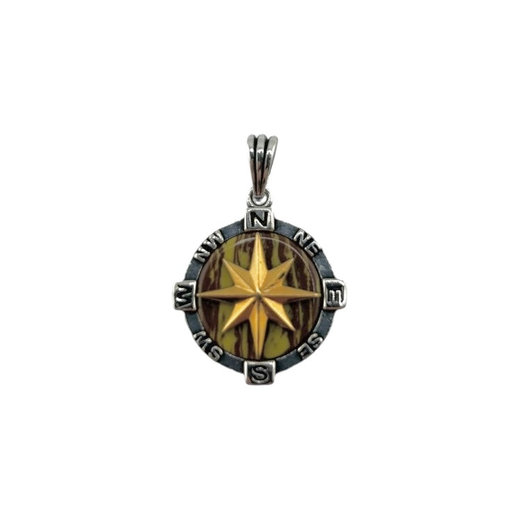 Sterling Silver Compass Mens Necklace