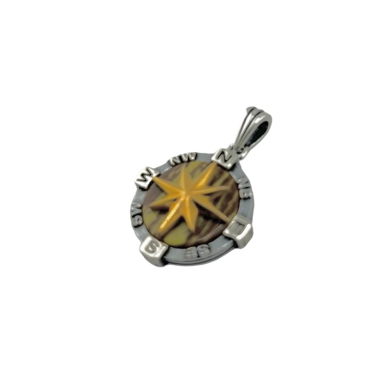 Sterling Silver Compass Mens Necklace