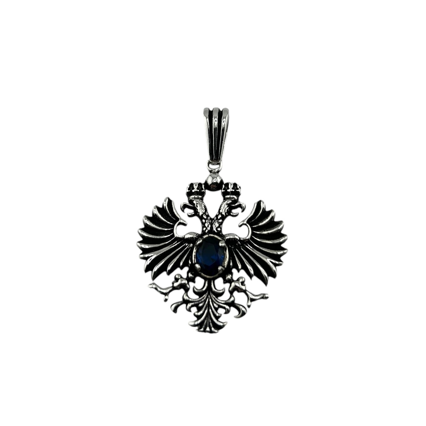 Sterling Silver Blue CZ Eagle Mens Necklace