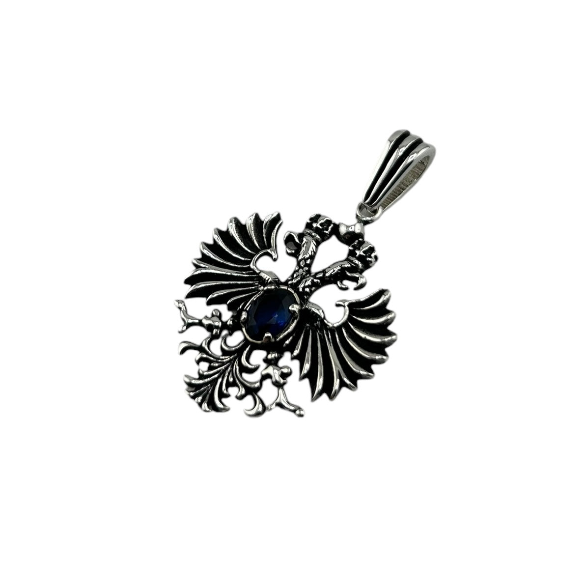 Sterling Silver Blue CZ Eagle Mens Necklace