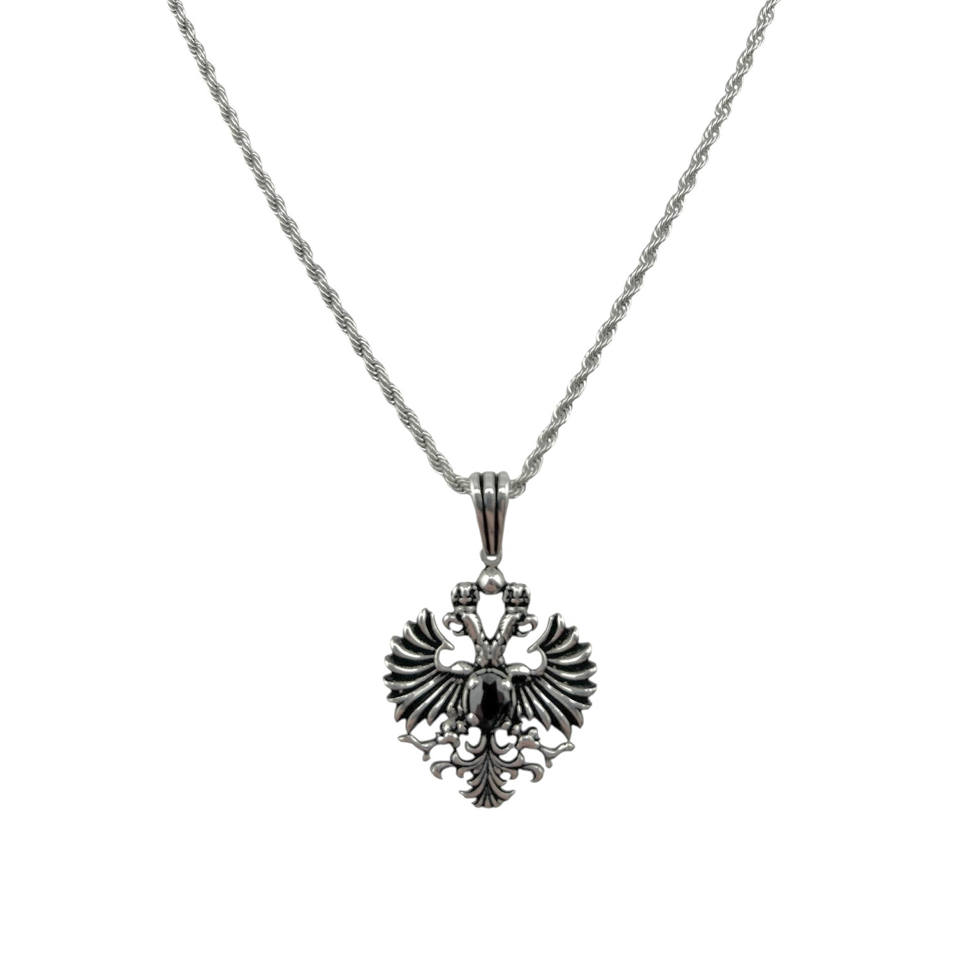 Sterling Silver Black CZ Eagle Mens Necklace