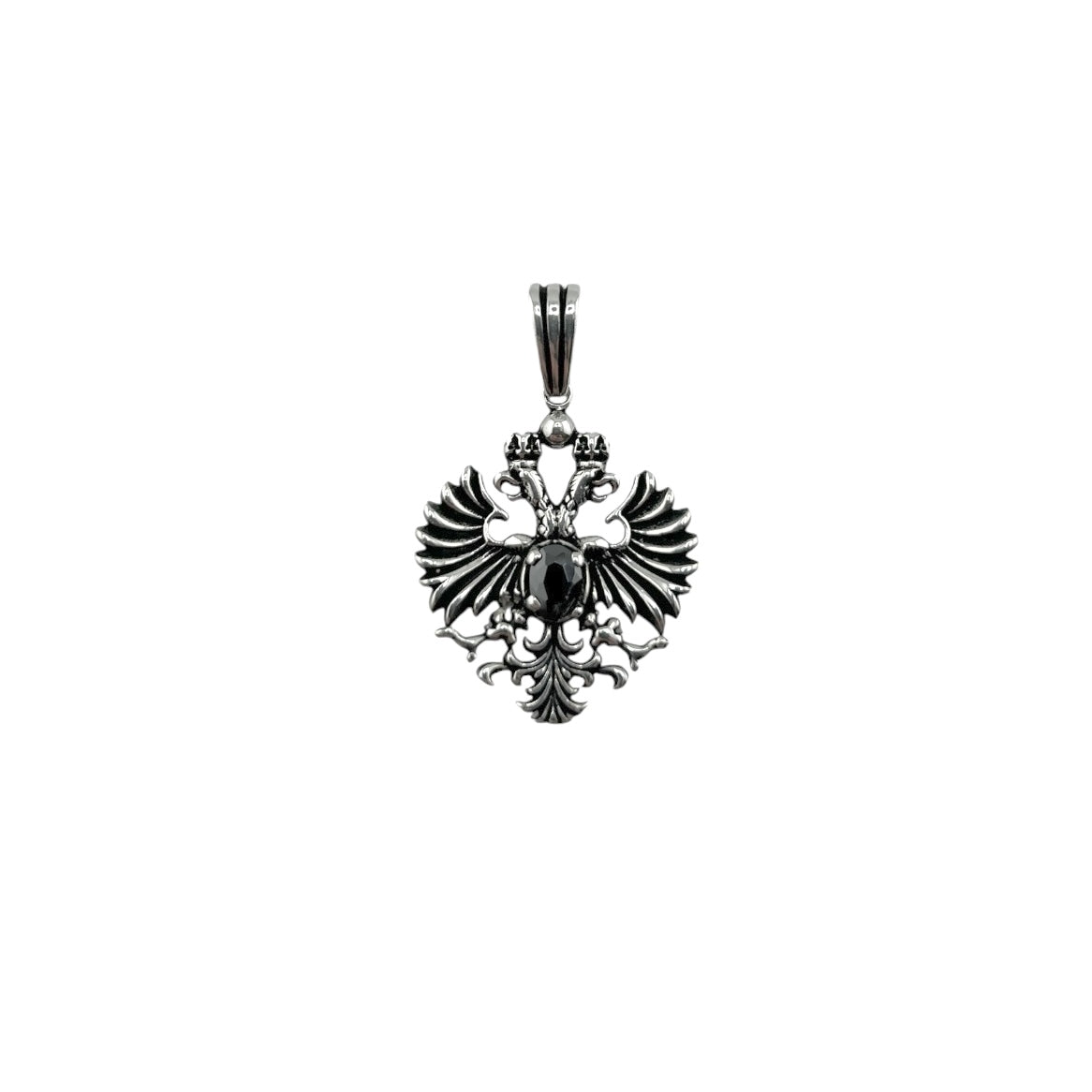 Sterling Silver Black CZ Eagle Mens Necklace