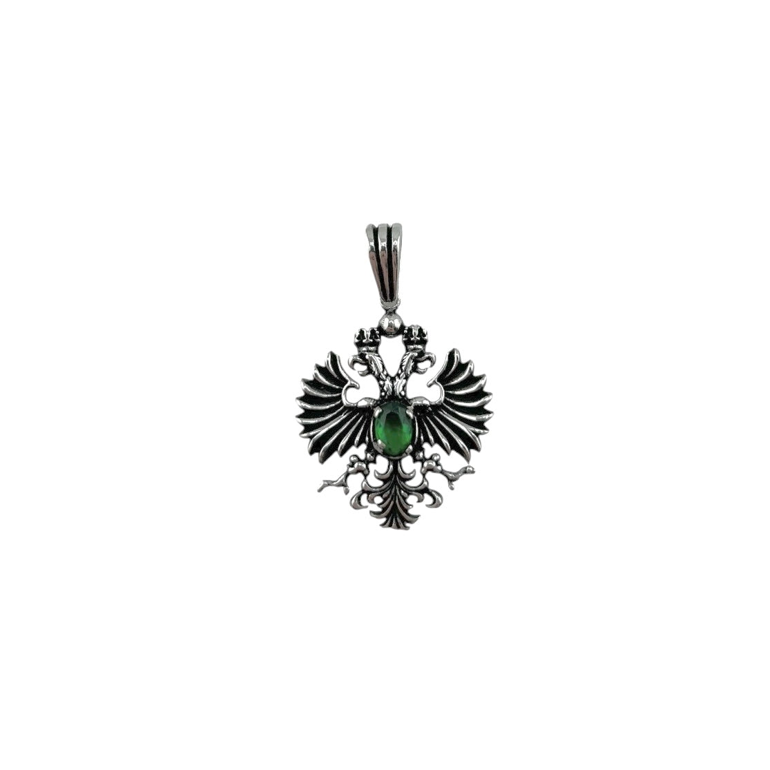 Sterling Silver Green CZ Eagle Mens Necklace