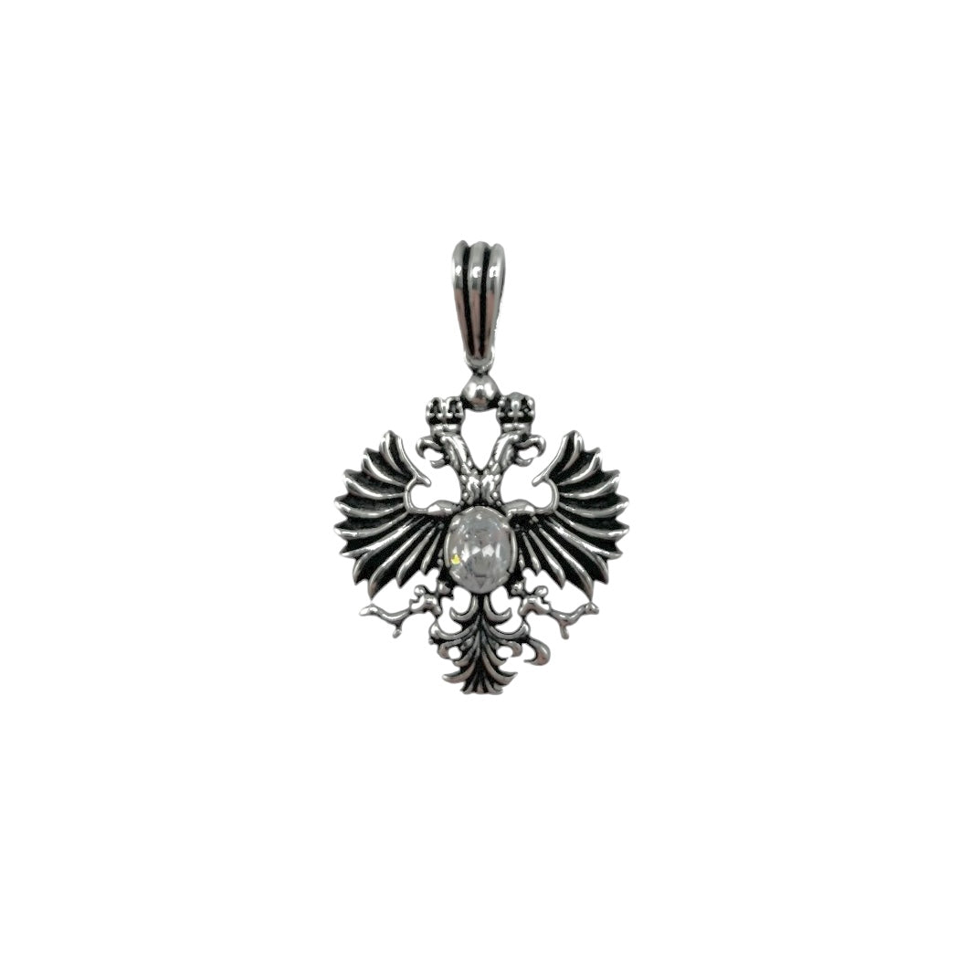 Sterling Silver Clear CZ Eagle Mens Necklace