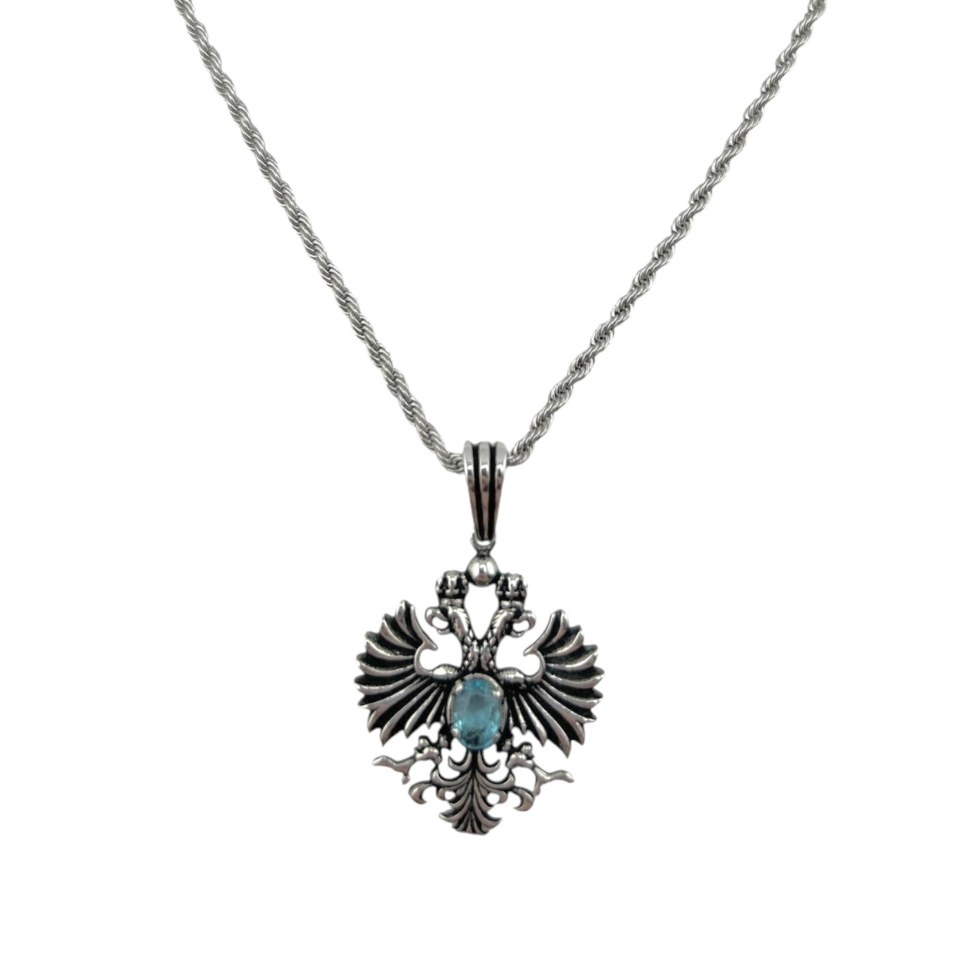 Sterling Silver Topaz CZ Eagle Mens Necklace