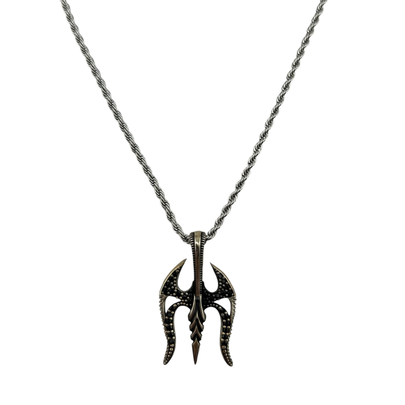 Sterling Silver CZ Gladiator Mask Mens Necklace