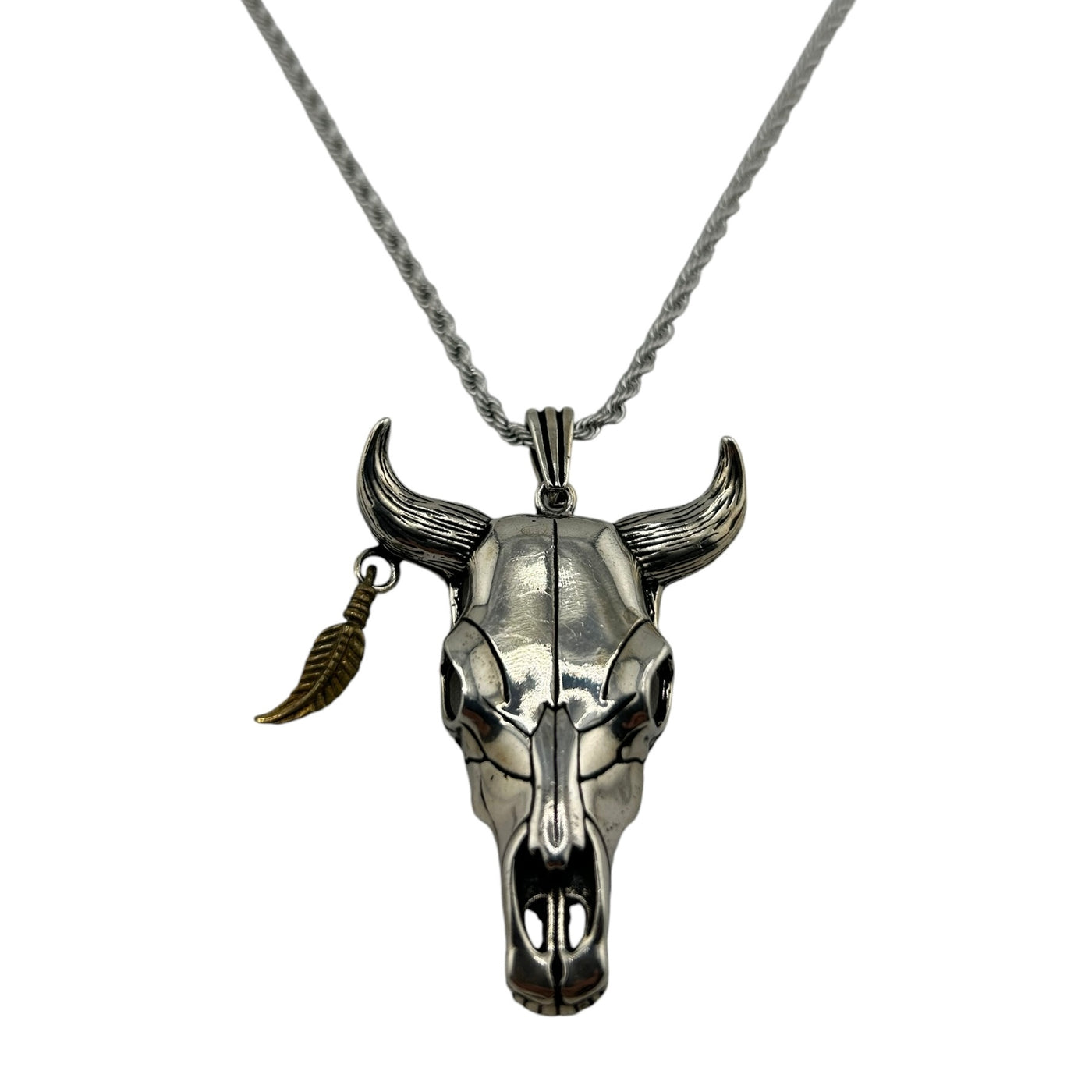 Sterling Silver Longhorn Skull Mens Necklace