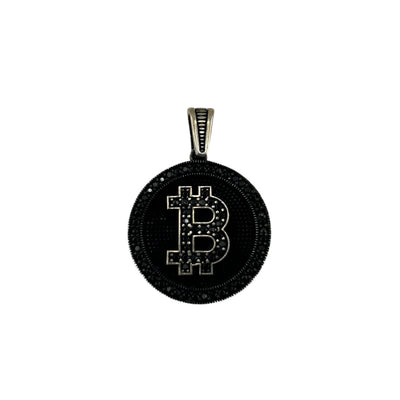 Sterling Silver CZ Bitcoin Mens Necklace