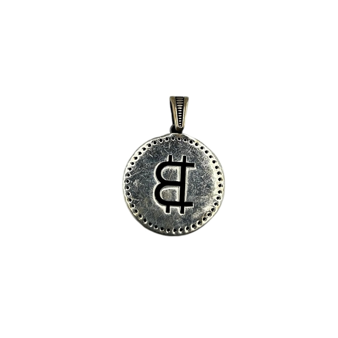 Sterling Silver CZ Bitcoin Mens Necklace