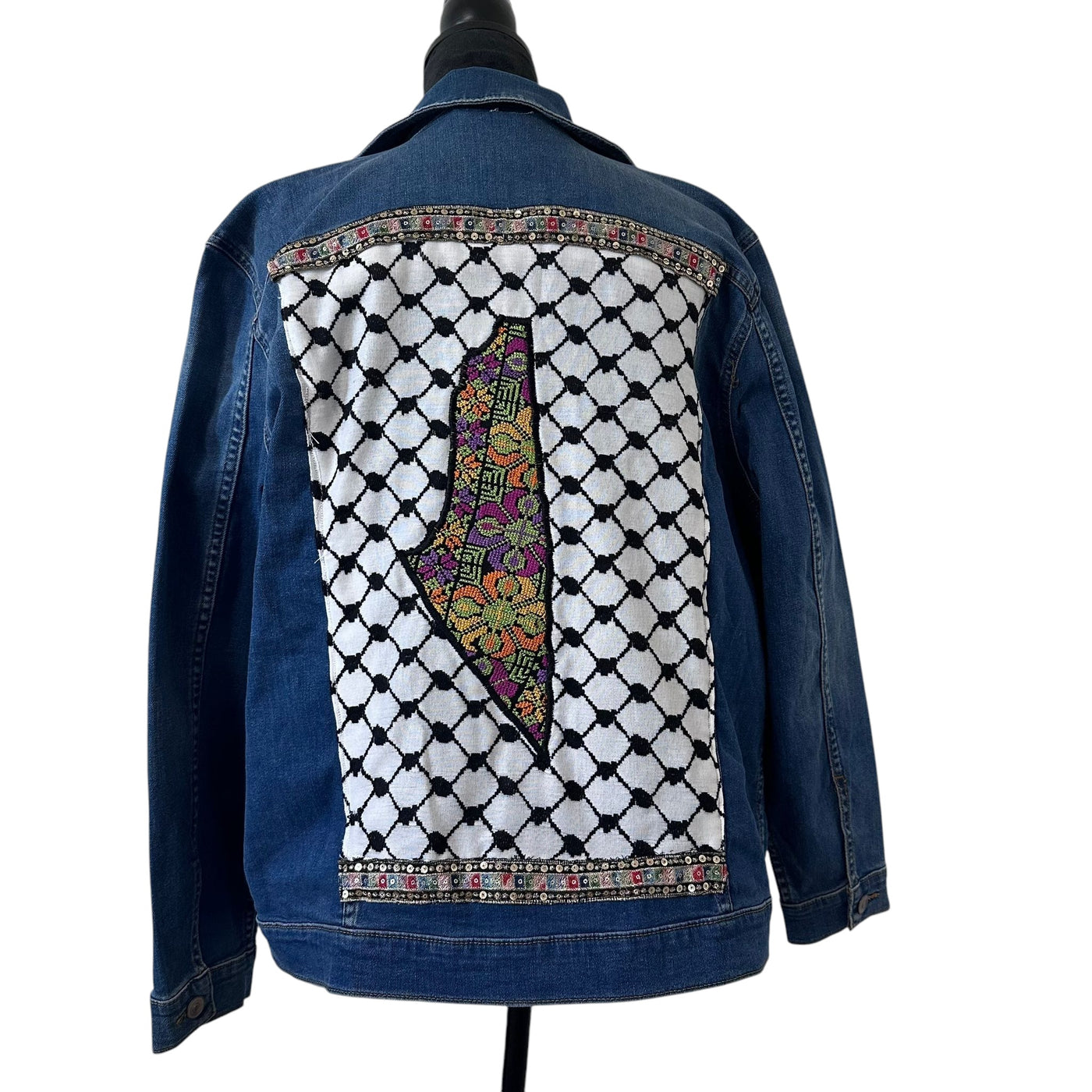 Hand-Made Embroidery Tatreez Kufiya Jean Jacket