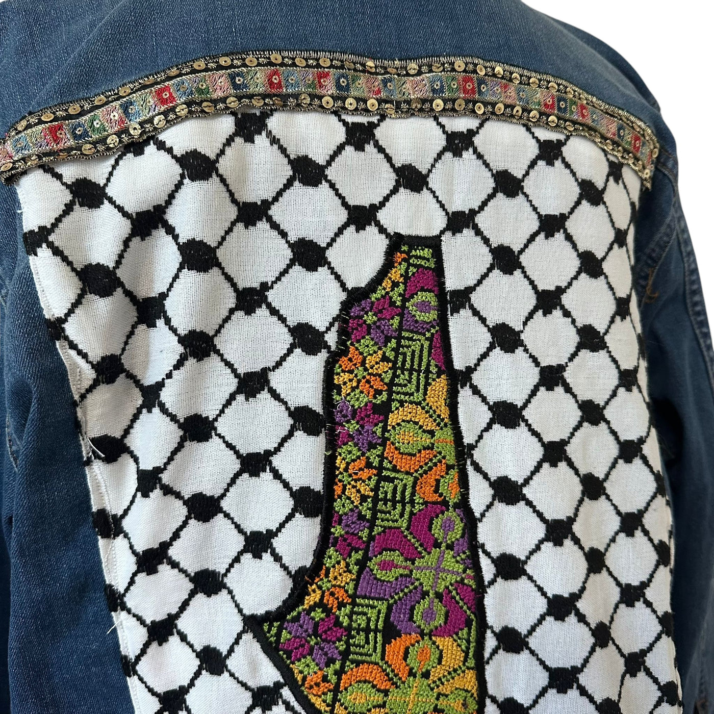 Hand-Made Embroidery Tatreez Kufiya Jean Jacket