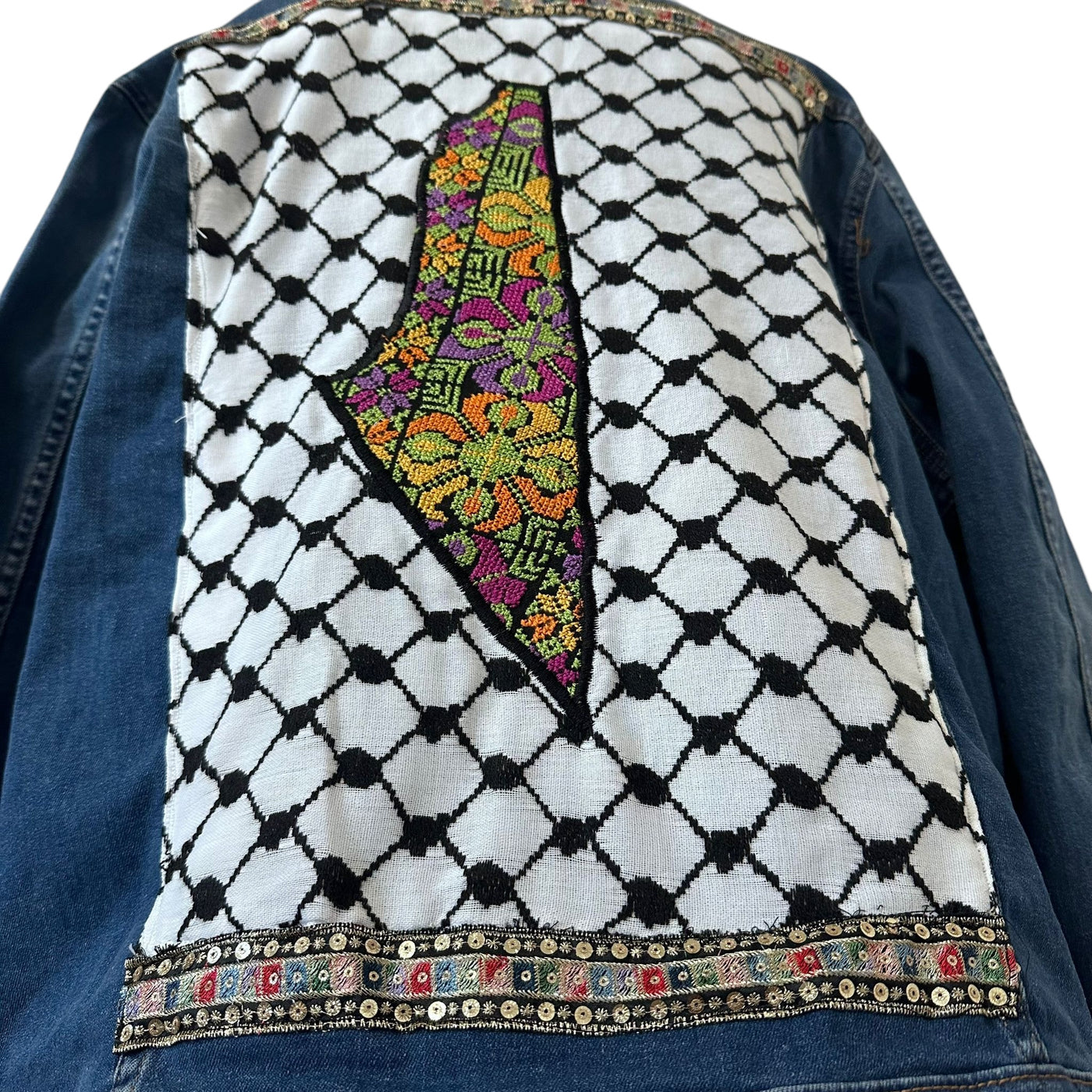 Hand-Made Embroidery Tatreez Kufiya Jean Jacket